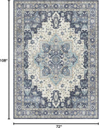 GENIMO 6x9 Area Rugs for Living Room, Machine Washable Non Slip Vintage Rugs, Low Pile Lightweight Chenille Print Rug for Bedroom, Dining Room, Home Office, Center Blue