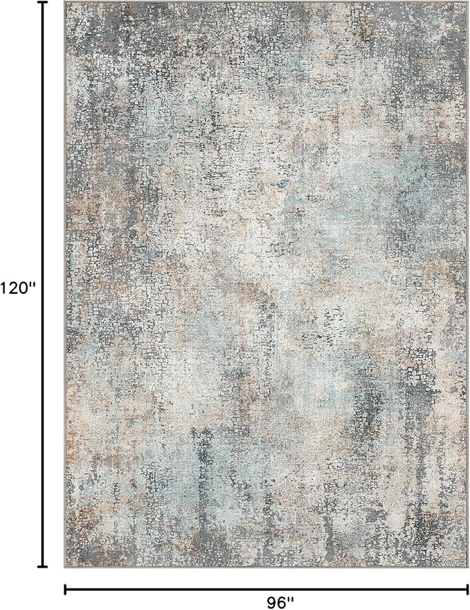 GENIMO Washable Area Rugs for Living Room, 10x14 Modern Non Slip Rugs, Low Pile Lightweight Soft Print Rug for Bedroom, Dining Room, Home Office, Washed Light Blue
