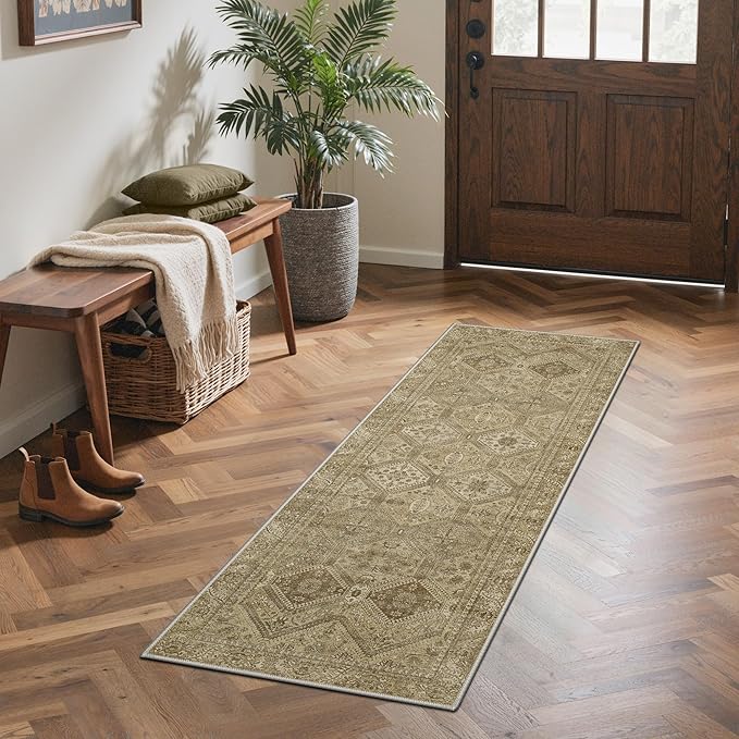 GENIMO Runner Rug 2x5 Non Slip Machine Washable Hallway Runner Rug, Low Pile Lightweight Rugs for Entryway, Hallway, Kitchen and Corridor, Tan Brown
