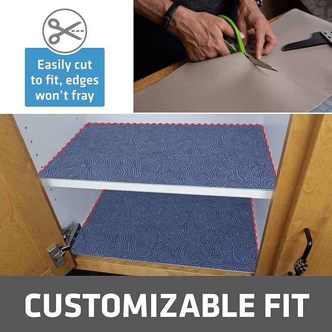 Drymate Premium Luxury Shelf & Drawer Liner, Thick Cushioned Fabric, Non-Adhesive, Absorbent, Waterproof, Slip-Resistant, Liners for Kitchen Cabinets, Cupboards (USA Made)(12”x59”)(24-Pack)(Blue)