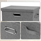 Graciadeco Medium 15" 21 Quart Collapsible Stackable Storage Bins with Lids, 1 Pack Gray Foldable Fabric Closet Storage Boxes with Lids, 4 Handles Heavy-duty Linen Cube Baskets for Bedroom