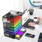 GoldOrcle 8 Tier Paper Letter Tray Organizer with Drawer & 2 Pen Holders, Mesh Desk File Holder Storage Organization for Home School Classroom & Office