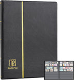 Stamp Albums 140 Pockets - Stockbooks with 35x197mm Sleeves, 10 Double Sided Black Page with Leatherette Padded Black Cover, Collection Storage Folder for Paper Money Postage Stamps AS0107BK