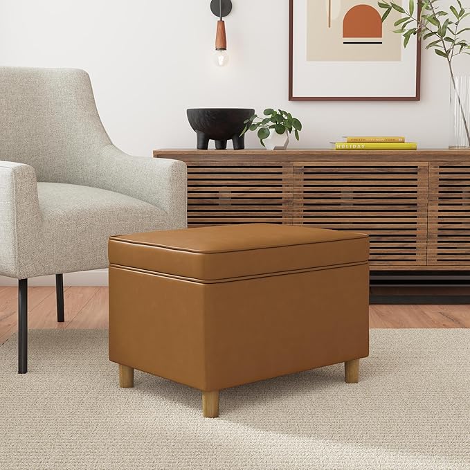 Spatial Order Home Decor | Dinah Collection Modern Storage Ottoman | Ottoman with Storage for Living Room & Bedroom(Carmel Faux Leather)