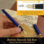 BEILUNER Blue Fountain Pen,Stunning Luxury Pens with 24K Gold Finish, Gorgeous 24K Gilded Nib(Medium), Fancy Pen Gift for Men&Women -Ink Converter-Elegant, Reliable,Nice Pen for Writing