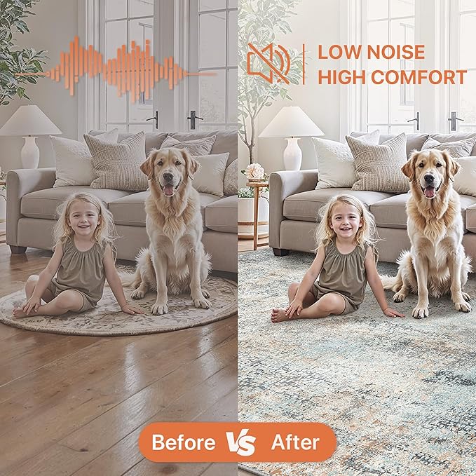 GENIMO Washable Area Rugs for Living Room, 10x14 Modern Non Slip Rugs, Low Pile Lightweight Soft Print Rug for Bedroom, Dining Room, Home Office, Washed Light Blue