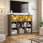 EnHomee 10 Cube Storage Organizer with LED Light and Charging Station Wood Cube Shelf Display Cabinet for Bedroom Living Room,Office,Black Oak