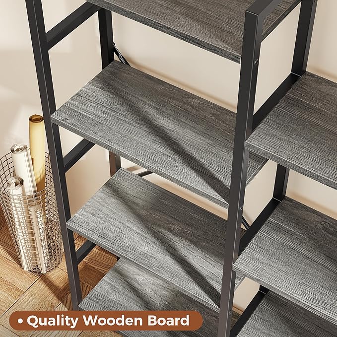 SUPERJARE Triple 5 Tier Bookshelf, Bookcase with 14 Open Display Shelves, Wide Book Shelf Book Case for Home & Office, Grey