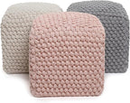 BIRDROCK HOME Buds Pouf Foot Stool Ottoman - Knit Bean Bag Floor Chair - Cotton Braided Cord - Great for The Living Room, Bedroom and Kids Room - Small Furniture (Dusty Rose - Buds)
