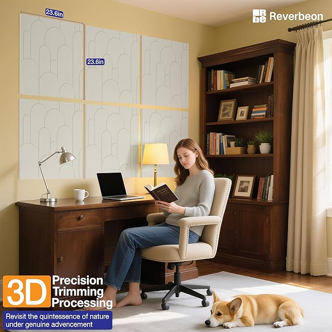 Reverbeon 6 PCS Acoustic Panels, 23.6x23.6 Inch Sound Absorbing Panels, Decorative Acoustic Wall Panels for Recording and Home Studio, Office with Double-Sided Adhesive Tape