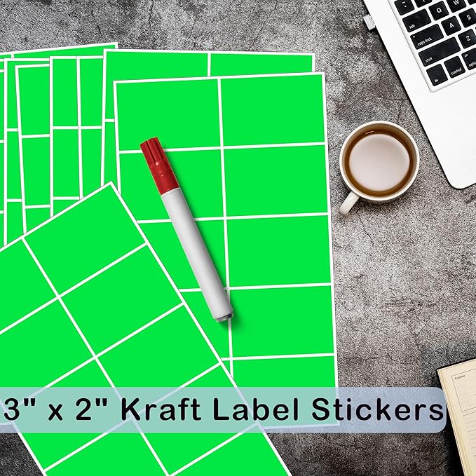 240 Pack Green Label Stickers,3"x2" Rectangular Sticker Labels,Large Name Labels for Kids Clothing