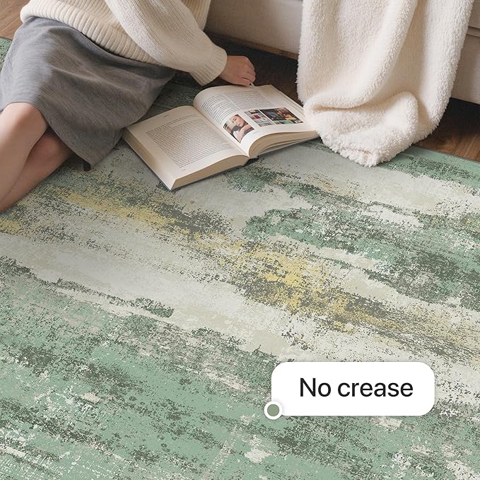 GENIMO No Crease Non Slip 8x10 Area Rugs for Living Room, Craft Woven Modern Abstract Rug, Soft Floor Carpet, Single-Piece Rugs for Bedroom, Dining Room, Office, Green Gray