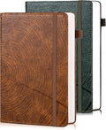 CAGIE Lined Journal for Men Women, Tree Growth Ring Leather Bound Journal Notebook 256 Pages 100 GSM Journals for Writing, A5 Hardcover Journaling Notebooks,2 Pack (Brown & Dark Green)