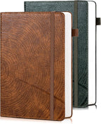CAGIE Lined Journal for Men Women, Tree Growth Ring Leather Bound Journal Notebook 256 Pages 100 GSM Journals for Writing, A5 Hardcover Journaling Notebooks,2 Pack (Brown & Dark Green)