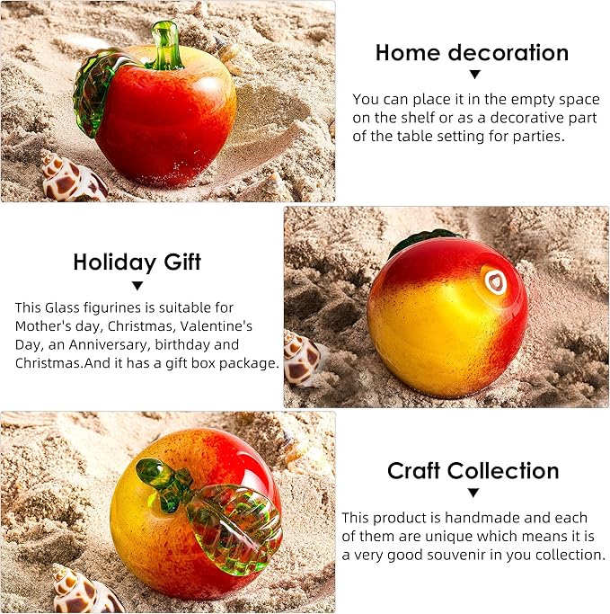 EUSTUMA Hand Blown Art Glass Apple Collectible Figurines,Glass Apple Paperweight,Christmas Eve Gifts,Home Decoration,Office Decoration.
