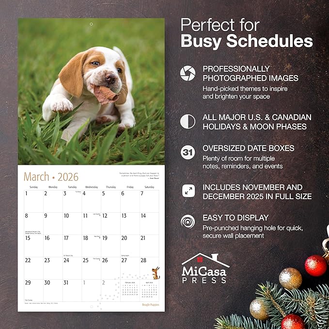 MICASA PRESS Beagle Puppies 2026 Wall Calendar 12 Month | 12" x 24" Open | Thick & Sturdy Paper | Holiday Gift | Cute Puppy Dog Calendar 2026
