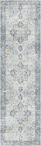 GENIMO Runner Rug 2'6''x8, Non Slip Vintage Hallway Runner Rugs, Low Pile Lightweight Machine Washable Mat for Hallway, Entryway, Bedroom, Kitchen and Corridor, Blue