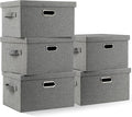 Graciadeco Medium 15" 21 Quart Collapsible Stackable Storage Bins with Lids, 5 Packs Grey Foldable Fabric Closet Boxes Heavy-duty Linen Cube Baskets Container for Bedroom Office (15 x 11 x 8)