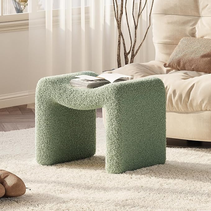 ZYKZYK Ottoman Vanity Seat, Plush Velvet Backless Stool and Small Foot Rest, Modern Accent Seating for Bedroom, Makeup Table or Living Room, Green