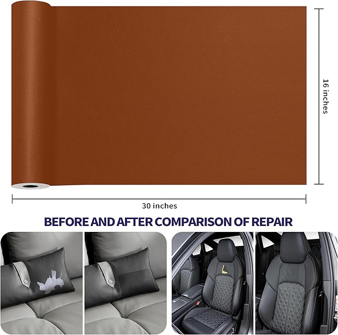 Leather Repair Patch Tape Kit, Self-Adhesive Leather & Vinyl Repair for Furniture, Couch, Sofa, Car Seats, Office Chair - 30inx16in