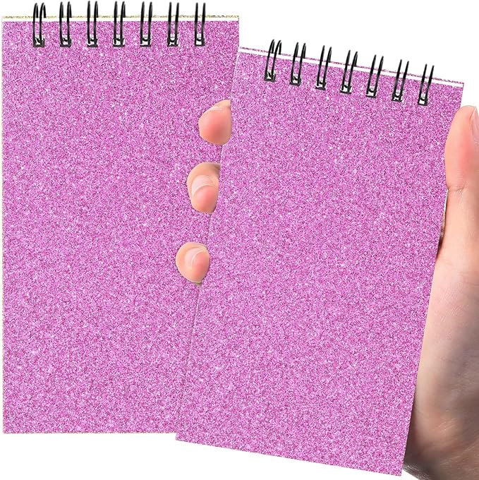 Tenceur 2 Pcs Pocket Notebook Small 3x5 Inch Spiral Notepads Mini Top Bound Notebook with Lined 120 Pages Ruled Memo Pads for Office College Nurse Essentials Back to School Gift (Glitter Pink)