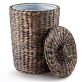 Tidita 4 Gallons Wicker Waste Basket - Water Hyacinth Bathroom Trash Can - Garbage Can with Lid Boho Style - Wicker Trash Can with Lid for Bedroom, Kitchen - Removable Liner (Black Color)