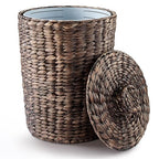 Tidita 4 Gallons Wicker Waste Basket - Water Hyacinth Bathroom Trash Can - Garbage Can with Lid Boho Style - Wicker Trash Can with Lid for Bedroom, Kitchen - Removable Liner (Black Color)