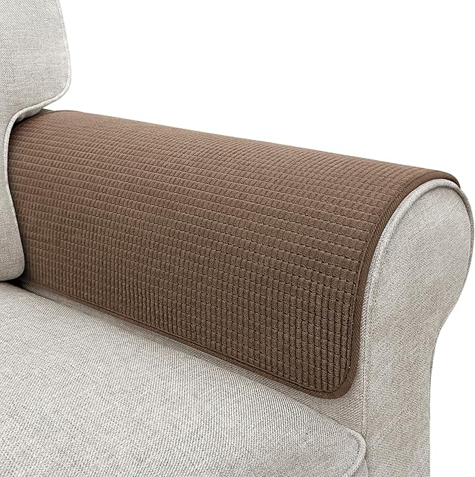 Couch Arm Covers, Sofa Arm Covers, Waterproof Armrest Cover for Sofas, Armchair, Loveseat, Non-Slip Recliner Arm Cover, Sofas Headrest Cover, Arm Chair Covers Set of 2 (Chocolate, 24"×20")
