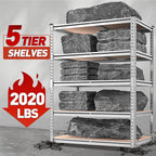 REIBII 2020LBS Garage Shelving Heavy Duty 5 Tier Storage Shelves Adjustable Metal Shelving for Basement, Warehouse, Pantry, Closet, Kitchen, Easy Assembly, 72" H x 35.55" W x 16" D, Galvanized