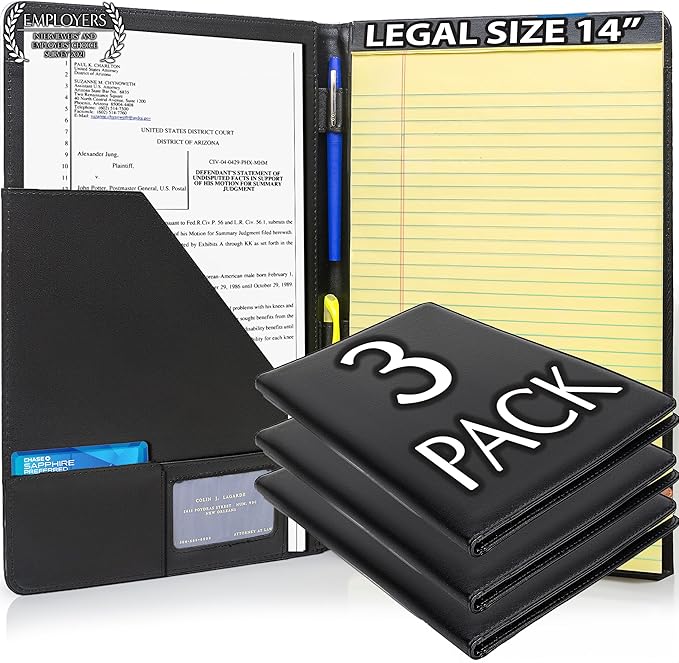 Legal Size Padfolio 8.5 x 14 Inch Portfolio Folder for Legal Pad, Professional Padfolio for Job Interviews, Business Meetings, and Attorneys (3 Pack)