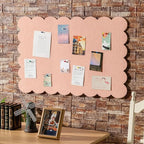 Mooliwe Scalloped Felt Bulletin Board 36 x 24 Inches Foldable Light Pink Pin Cork Board Alternative for Wall, 3' x 2' Trifold Picture Vision Self Adhesive Bulletin Decorative