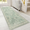 GENIMO 2'6''x6 Runner Rugs for Hallway, Machine Washable Non Slip Vintage Rugs, Low Pile Lightweight Soft Print Rug for enrtyway, Corridor, Home Office, Kitchen, Light Green