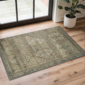 GENIMO 2x3 Area Rugs for Living Room, Machine Washable Non Slip Vintage Rugs, Low Pile Lightweight Chenille Print Rug for Bedroom, Dining Room, Home Office, Green Khaki