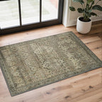 GENIMO 2x3 Area Rugs for Living Room, Machine Washable Non Slip Vintage Rugs, Low Pile Lightweight Chenille Print Rug for Bedroom, Dining Room, Home Office, Green Khaki