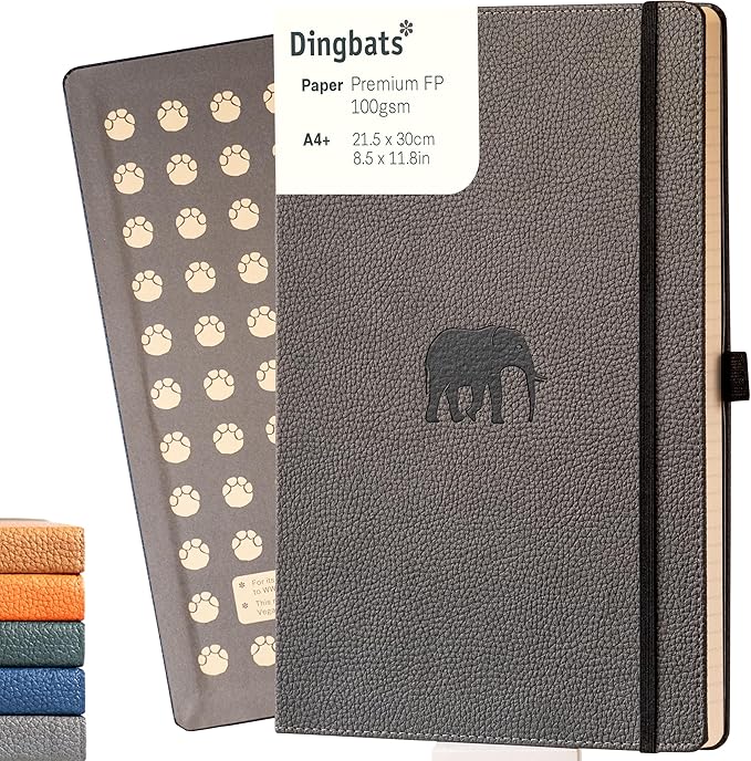 Dingbats* - Wildlife Plain Extra Large A4 Notebook - PU Leather Hardcover Journal for Work, Writing - Pocket, Elastic Closure, Pen Holder, Bookmark