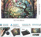 Stained Glass Tree Desk Mat Cartoon Tree Gaming Mouse Pad Large XXL Extended Desk Matt for Desktop, Laptop Computer Keyboard Mouse Mat for Women Office Decor Accessories Deskmat 31.5''x15.7''