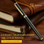 BEILUNER Black Fountain Pen,Stunning Luxury Pens with 24K Gold Accents, Gorgeous 24K Gilded Nib(Medium), Trustworthy Pen Gift for Men&Women -Ink Converter-Elegant, Reliable,Nice Pen for Writing