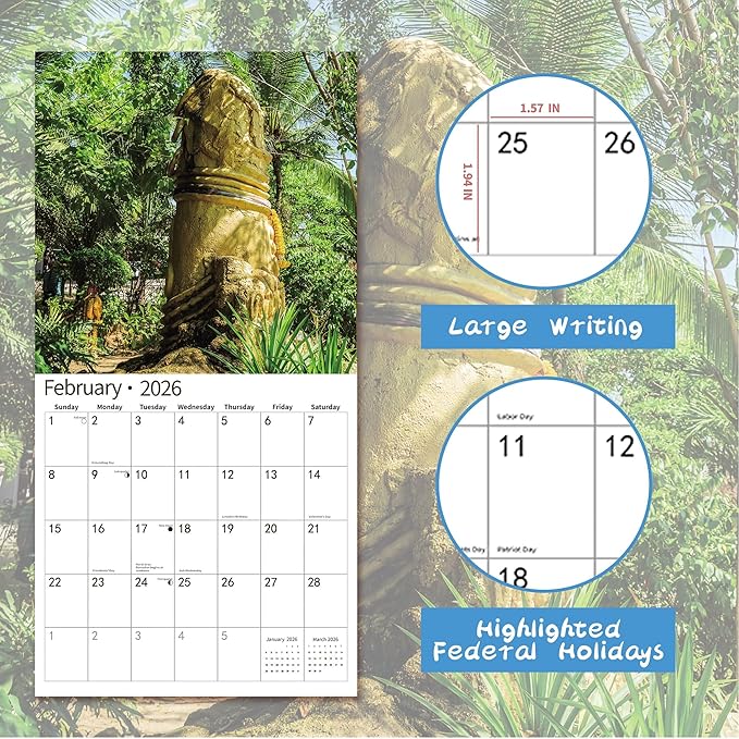 Gag Gifts 2026 Funny Wall Calendar, Natures Calendar for White Elephant Gifts with Thick Paper, November 2025 - December 2026, 14 Monthly Planner Organizer with Nature D'ck Pics, 12" x 24" Opened