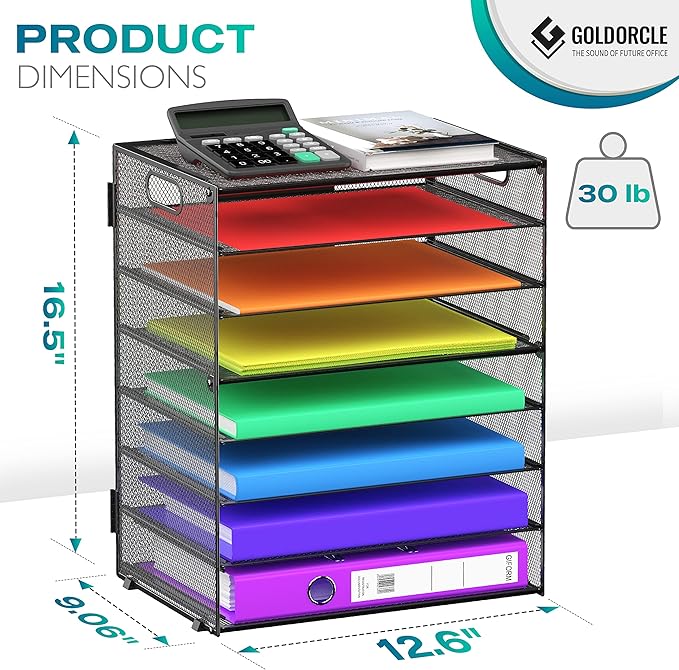 GoldOrcle 8 Tier Paper Letter Tray Organizer with Handles, Mesh Desk File Holder Storage Organization for Office School Desktop