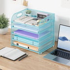 Cawukege 5 Tier Paper Organizer with Handle, Metal Mesh Desk Organizer File Folder Paper Letter Tray Desktop Document Sorter for Classroom, School, Office Accessories Organization and Storage - Blue