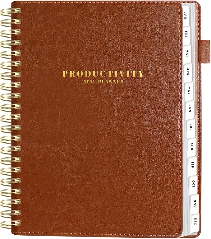 SUNEE 2026 Planner 8.5" x 11" – Dated Productivity Planner for Time Management - Daily,Weekly & Monthly Planner to Achieve Goals - Planner 2026 dated from January 2026 – December 2026,Brown