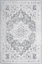 GENIMO 8x10 Area Rugs for Living Room, Machine Washable Vintage Non Slip Rugs, Low Pile Lightweight Chenille Print Rug for Bedroom, Dining Room, Home Office, Gray/White