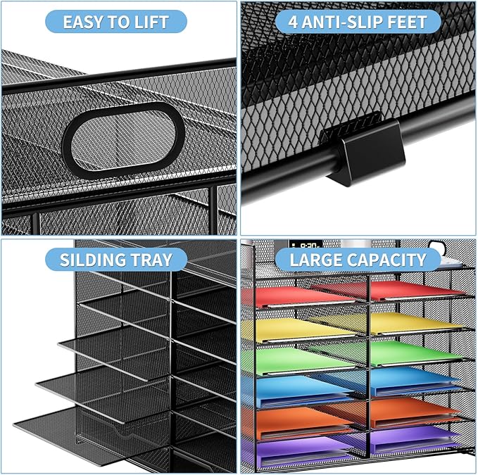 Marbrasse Desktop Literature Organizer, Mesh Paper Organizer, Desk Organizers, File Sorter Mail Center Paper Storage Cabinet Classroom Keepers Mailbox for Office Home School, Black
