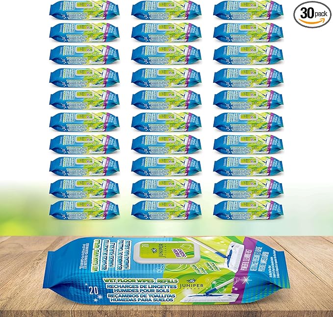 Juniper CLEAN Wet Floor Wipes, Multi Surface Floor Cleaner Wet Mop Pads Fit Swiffer Sweeper Mop, Fresh Scent & Plant-Based Textured Cloth Trap Absorb Dirt, 20 Count (Pack of 30)