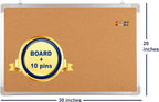 Cork Board Set for Wall - Bulletin Corkboard 30 x 20 in with 10 Thumb Tacks - Wall Hanging Message Memo Pin Board Tackboard Organizer for Home, Office, Desk and Cubicle (30x20 in)
