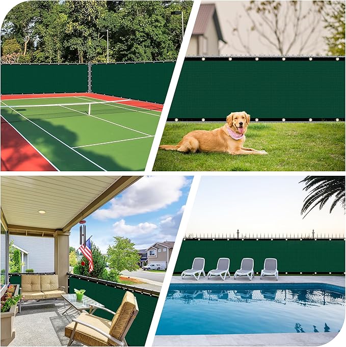 iCover 4x50ft Privacy Screen Fence, Outdoor Fencing Panels, Garden Windscreen Mesh Shade Sail Net Barrier, Include Reinforced Bindings and Brass Grommets Cable Zip Ties, Green
