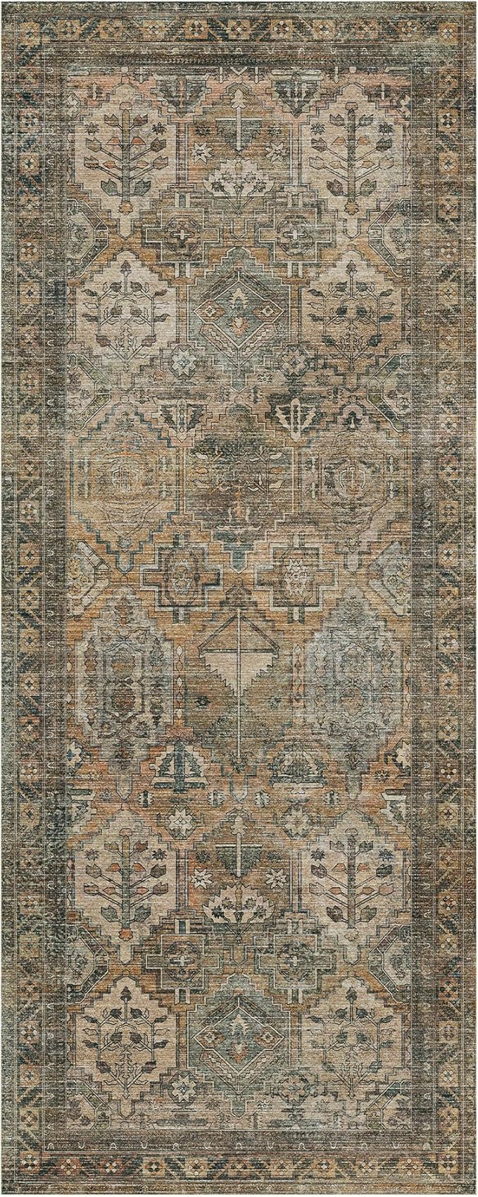 GENIMO 3x8 Runner Rugs for Hallway, Machine Washable Non Slip Vintage Rugs, Low Pile Lightweight Soft Print Rug for enrtyway, Corridor, Home Office, Kitchen, Warm Taupe
