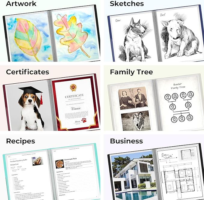 Dunwell Presentation Binder 48-Pocket, Displays 96 Pages, 8.5x11 Portfolio Binder with Plastic Sleeves, Storage and Organizer for Documents, Photos, Kids Artwork, Projects, Recipes (Aqua)
