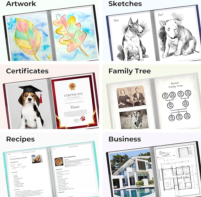 Dunwell Presentation Binder 60-Pocket, Displays 120 Pages, 8.5x11 Portfolio Binder with Plastic Sleeves, Storage and Organizer for Documents, Photos, Kids Artwork, Projects, Recipes (Aqua)