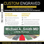 Engraved Name Plates for Door Sign Personalized Green Marble Plastic Plaque with White Letters - Made in USA 2x6 S4